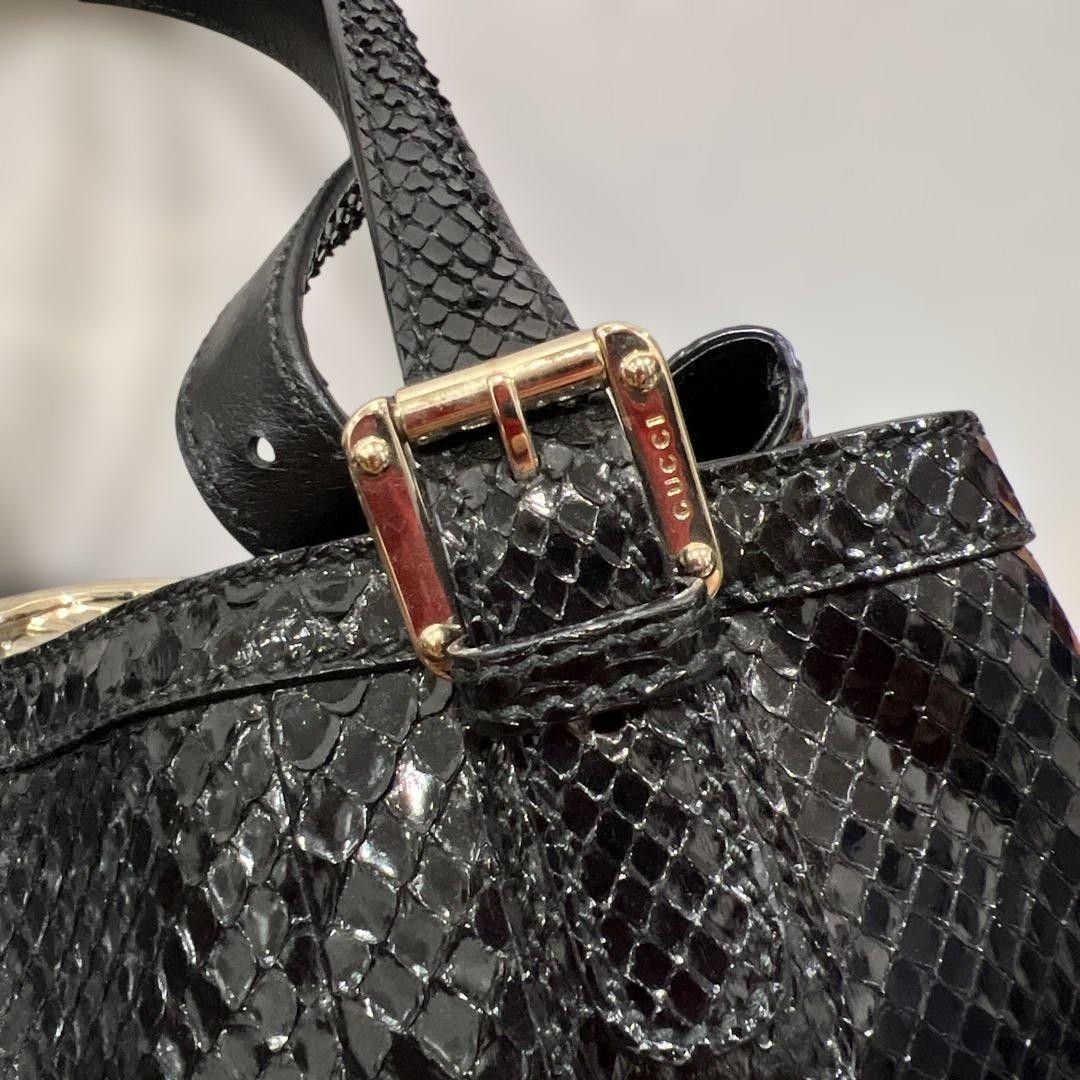 GUCCI Leather Tote Bag Python Pattern Gold Hardwa… - image 3