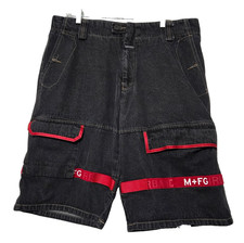 Vtg Y2K Marithe Francois Girbaud Shorts Jorts 38 Red Shuttle Straps Black Denim