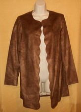 Kelly Diane Women's Cognac Thigh Open Coat Lined Scalloped Top Jacket 4 $178