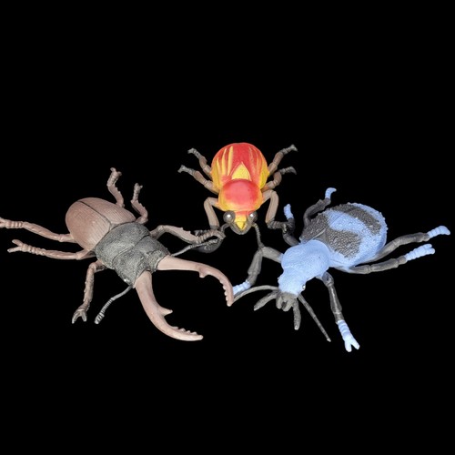 3 Large 7" Rubber Replic Bug Insect Beetles Blue Brown Orange Wild Republic
