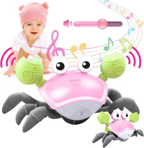 Crawling Crab Baby Toy - Tummy Time Toys - with Music and LED Pink