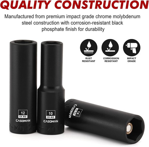 13PCS 3/8"Drive Magnetic Impact Socket Set Deep 6-Point Metric 7mm to 19mm - Picture 5 of 8