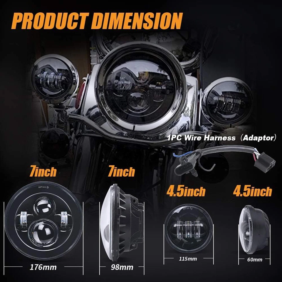 Faro LED de 7 pulgadas + luces antiniebla de 4,5" para Yamaha V-Star XVS 650 950 1100 1300 Foto 3 de 4