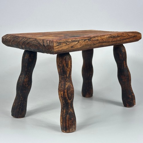 Vintage Traditional Small Wooden Rectangular Foot Stool With 4 Bobbin