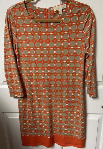 Michael Kors 3/4 Sleeve Dress Women's M Orange & T