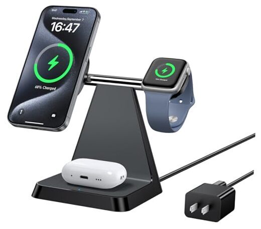 Charging Station for Multiple Devices Apple:  3 in 1 Magnetic Wireless Black