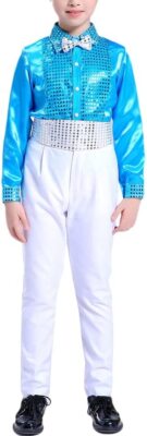 Boys Sequined Performance Shirt - Long Sleeve Shiny Dance Top | Latin Jazz Stage Costume