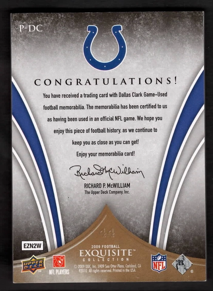 2009 Dallas Clark Upper Deck Exquisite Collection Patch /75 Colts P-DC - Image 2 of 2