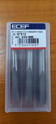 New hand tap set of 3 pcs. BSW 9/16-12; carbon steel; DIN 352; brand ECEF-Italy