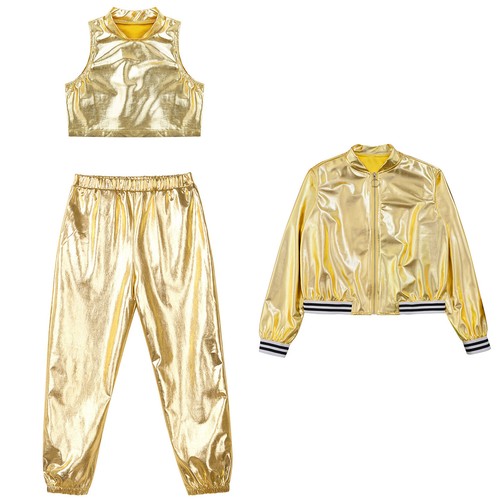 Kids Girls Jacket Vest With Pants Workout Dance Outfit Skating Tracksuit Active - Picture 14 of 51