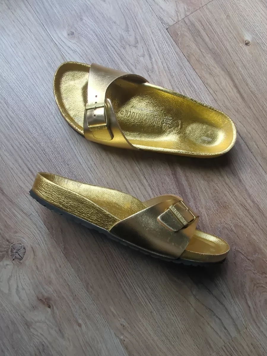 Birkenstock Madrid Metallic Gold Exquisite Leather Sandals EU 39