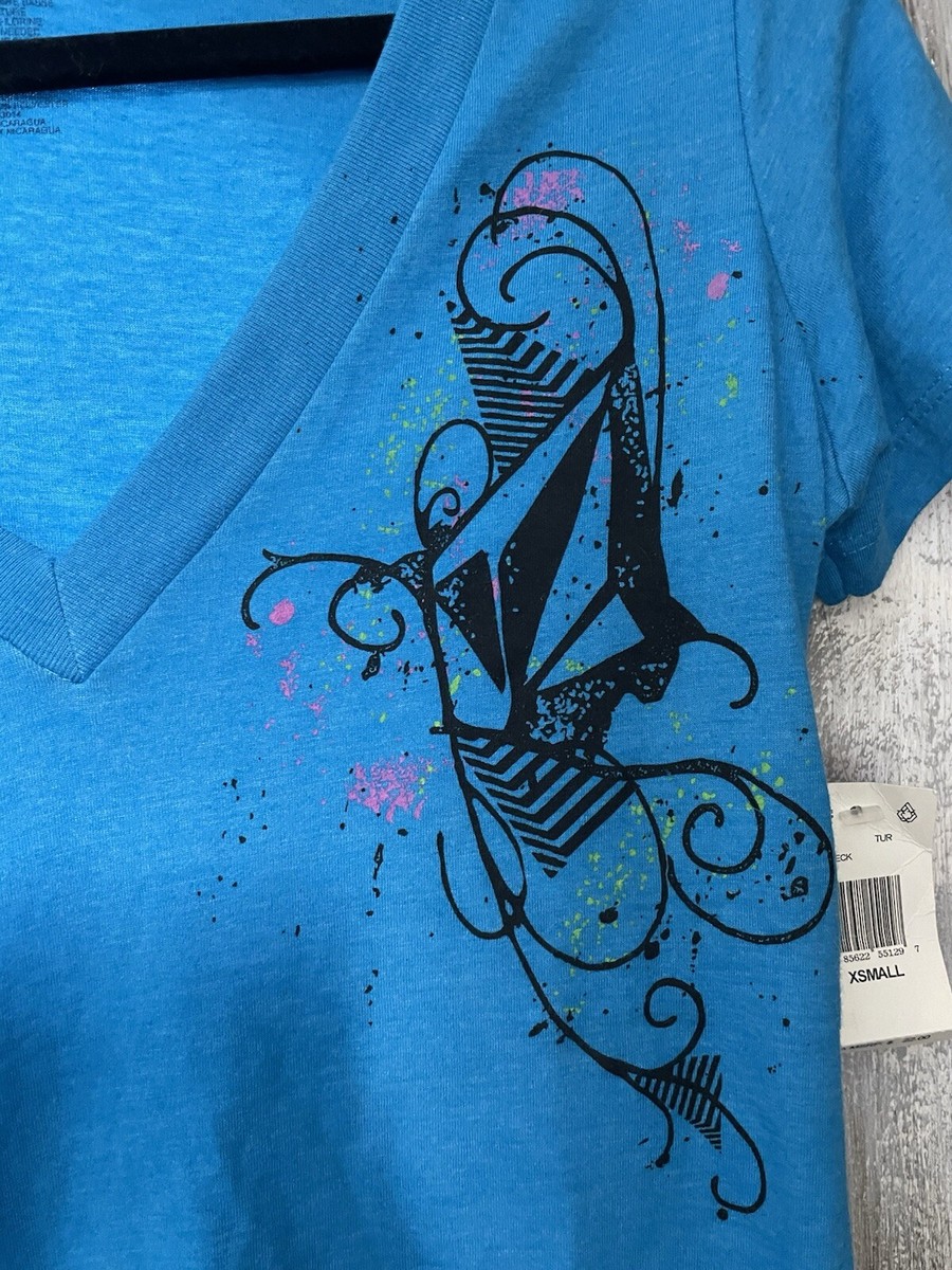 Volcom 90's Vintage Graphic T-Shirt Women's XS V-Neck Casual Surf