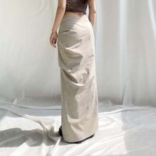 Donna Cargo Maxi Escursioni Spacco Laterale a-Line Increspato Casual Punk Zip