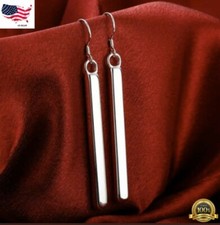 Women  s 925 Sterling Silver plated Vertical Solid Bar Drop Dangle Hook Earrings