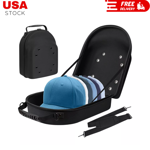 Hard Shell Baseball Hat Travel Case Cap Carrier & Storage Bag for 6 Hats Black
