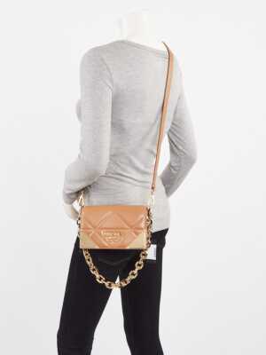 Prada Caramel Quilted Nappa Stitched Shoulder Bag 1BD333 | eBay