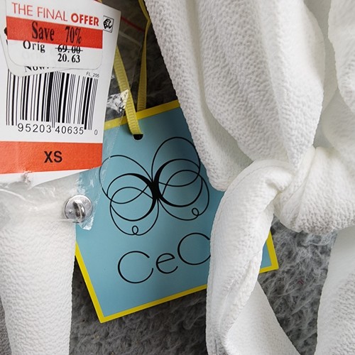 CeCe Tie Sleeve Top Women's XS White Solid Round Neck Elbow Sleeve Button Back - Picture 8 of 16