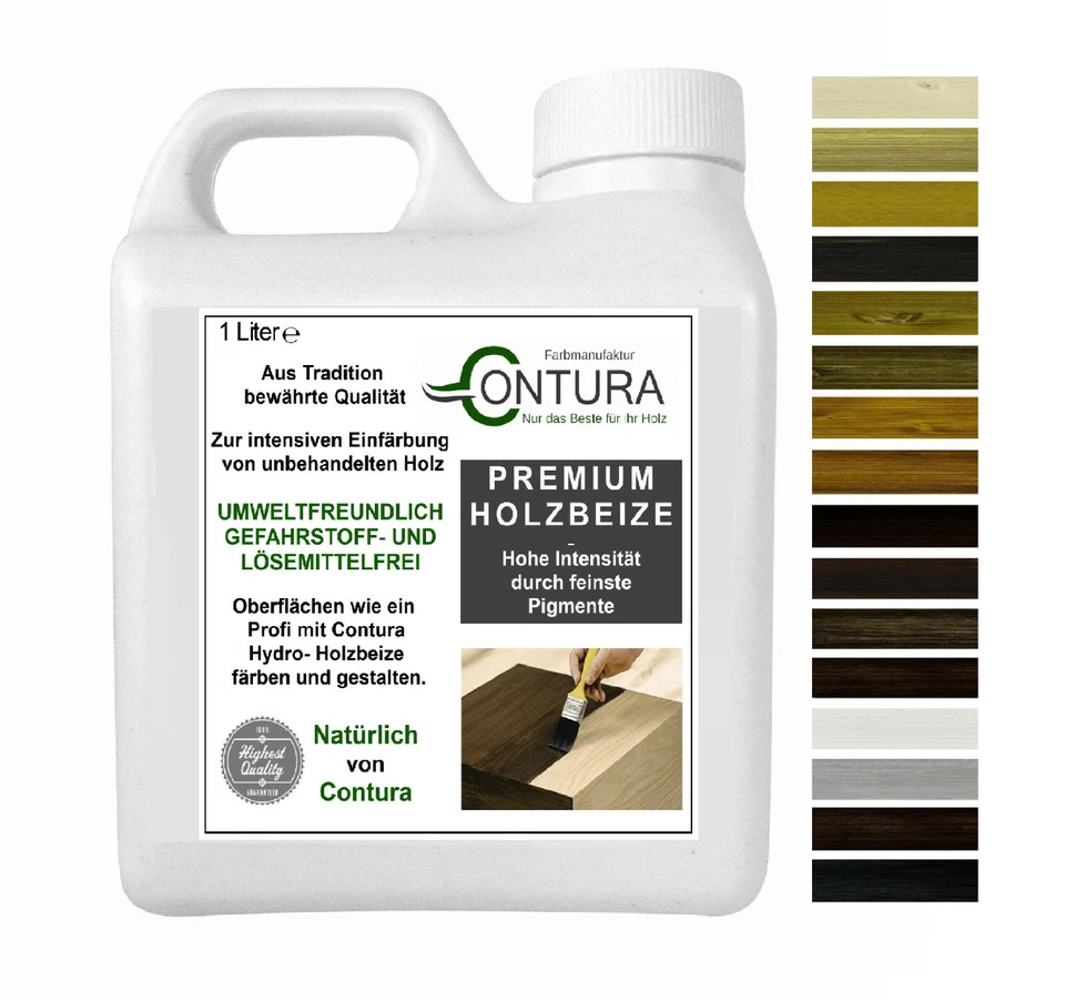 FARBMANUFAKTUR CONTURA 1 Liter Holzbeize Tischler Beize Holzfarbe Holz Wasserbeize Antik Möbel Farbe