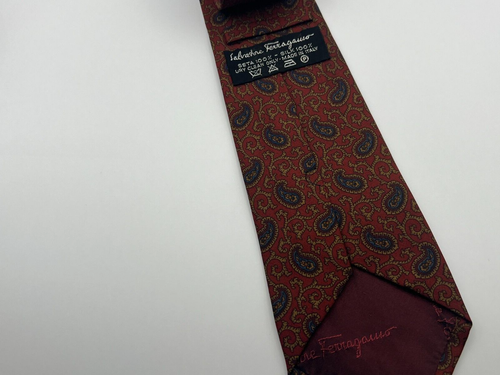 Salvatore Ferragamo Red Paisley Tie w Navy & Gold Highlights 57x3.25” - Picture 3 of 5