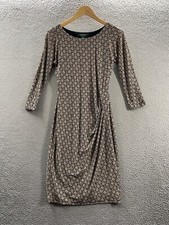 Ralph Lauren LRL Dress Womens 4 Brown Geometric Ruched Knee Length 3/4 Sleeve
