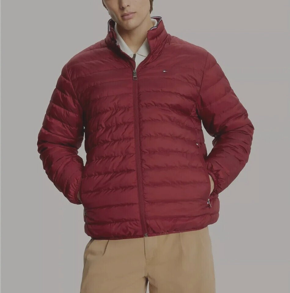 NWT MENS TOMMY HILFIGER PUFFER PACKABLE JACKET~MAROON~SZ XXL