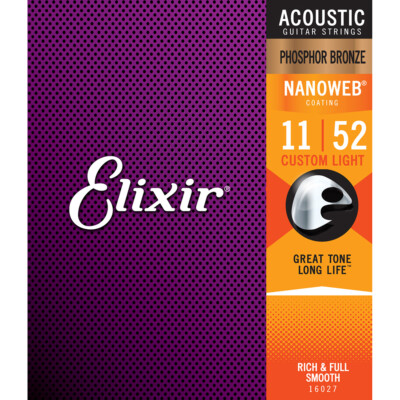 Elixir Nanoweb Phosphor Bronze Custom Light Acoustic Guitar Strings 16027 1 Set