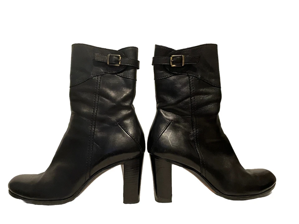 Disfraz Diseñador Nacional Raro Botines Cuero Negro Puntera Redonda 38.5 EE. UU. 8 Foto 2 de 4