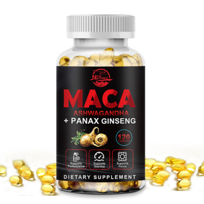 Organic Maca Root + Panax Ginseng 12000mg, Peruvian Maca Extract for Men & Women