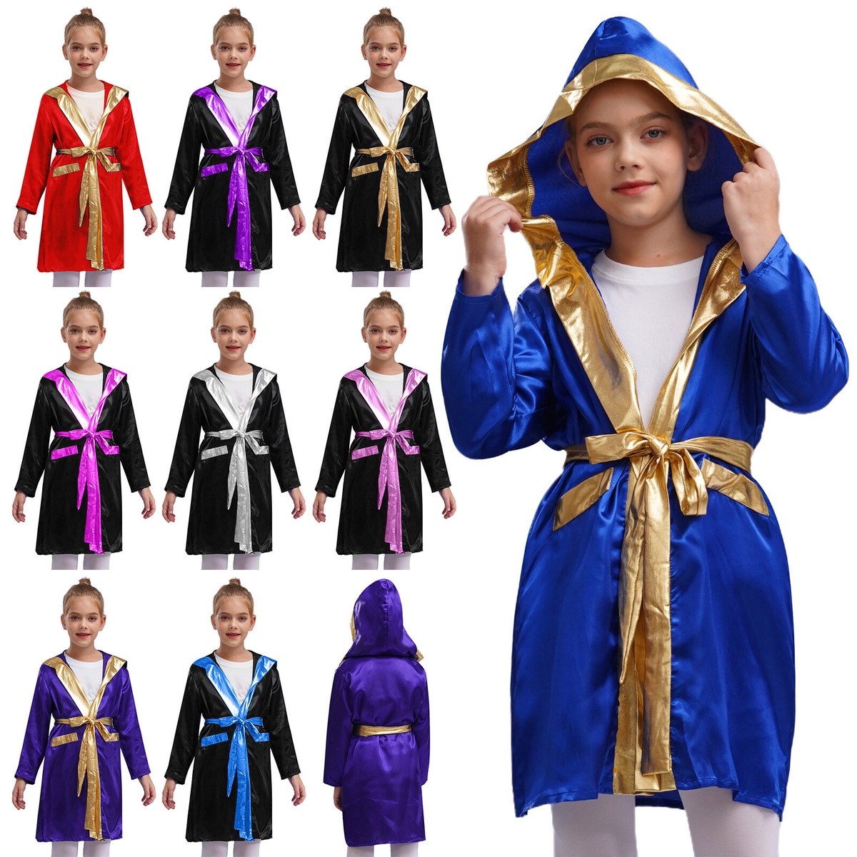 YEMYIQZ Kids Boxing Costume - Hooded Robe & Short Jumpsuit Set For Halloween, Cosplay, Parties (Age 4-16) - View #10