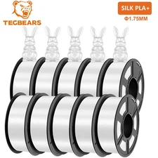TECBEARS 10KG PLA+ Silk Filament 1.75mm Shiny PLA 3D Printer Filament Neatly