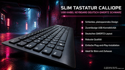 Lenovo Calliope 00XH601 Slim Tastatur Kabel USB Keyboard Deutsch QWERTZ Schwarz