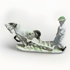 Erphila Ebeling Reuss Farmer Horse Plow Figurine Germany Porcelain Vintage (CT)