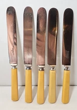 Vintage Meriden Cutlery Co 1855 Bakelite Silverplate Dinner Knife Set Of 5