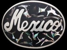 II25121 VINTAGE 1970s  MEXICO  ABALONE INLAID SOUVENIR BELT BUCKLE