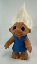 Vintage Thomas Dam Troll Doll 1977 Denmark White Hair Blue Felt Dress