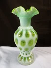 Fenton Green Opalescent Glass Coin Dot Vase 9" Tall