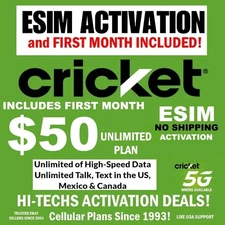 CRICKET  ▶▶ ESIM ⭐ INCLUDES ✅ 30 DAYS UNLIMITED TALK/TEXT/DATA  ✅ 5G SPEEDS!!