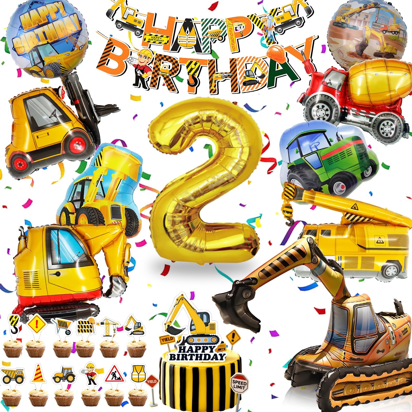 Ballon excavatrice pour décoration anniversaire chantier 2 ans de votre garçon
