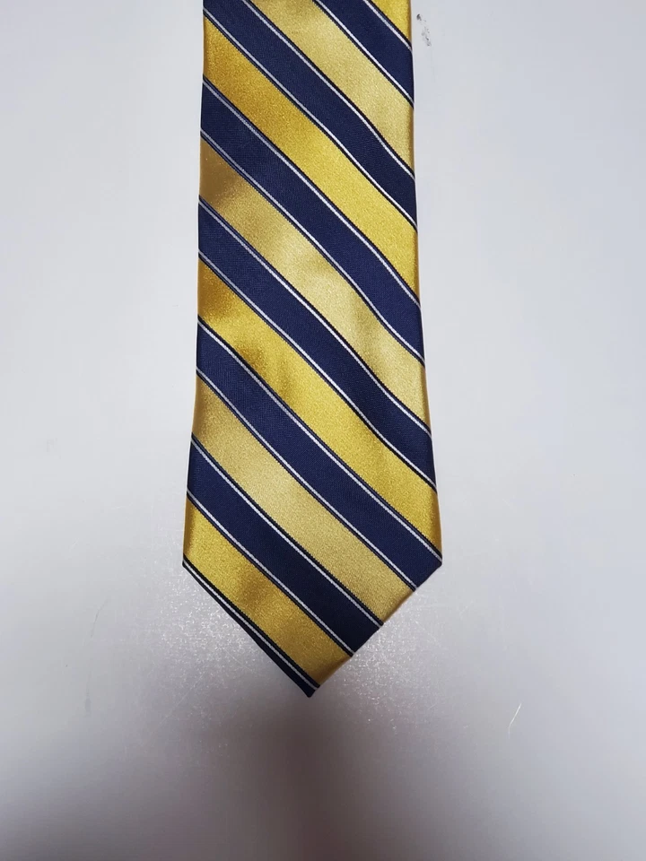 Corbata Eagle Shirtmakers para hombre Repp rayas doradas y azules 100 % seda 60”x3,5” Foto 2 de 4