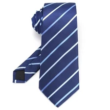 63'' XL Men's Plaid Striped Tie Extra Long Check 3.35" Stripe Navy Blue 002