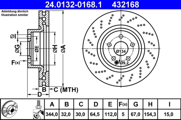 2X Bremsscheibe ATE 24.0132-0168.1 FüR Klasse Mercedes W212 A207 C207 S212 Model-image