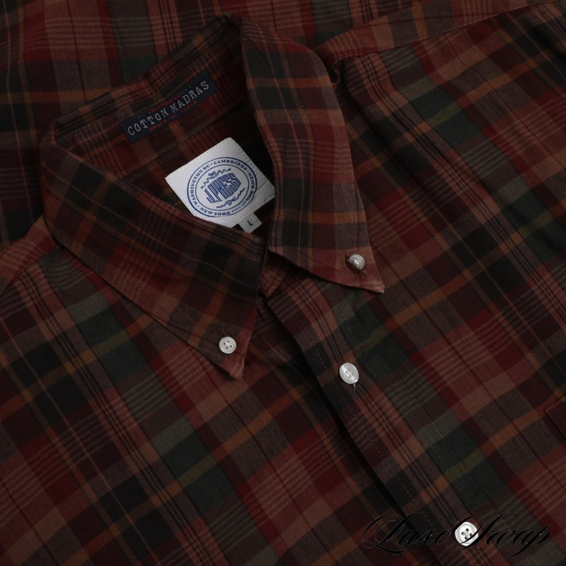 J. Press Genuine Indian Bleeding Madras Dark Muted Jewel Tone Camp Shirt L NR #1