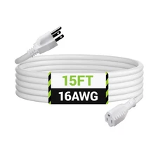 15ft Outdoor Extension Cord, 3-Prong, 16 Gauge General Purpose Power Cord, Gr...