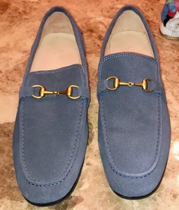 "NEW" Mens Gucci Horsebit Blue Suede Loafers- Size US 10-10.5