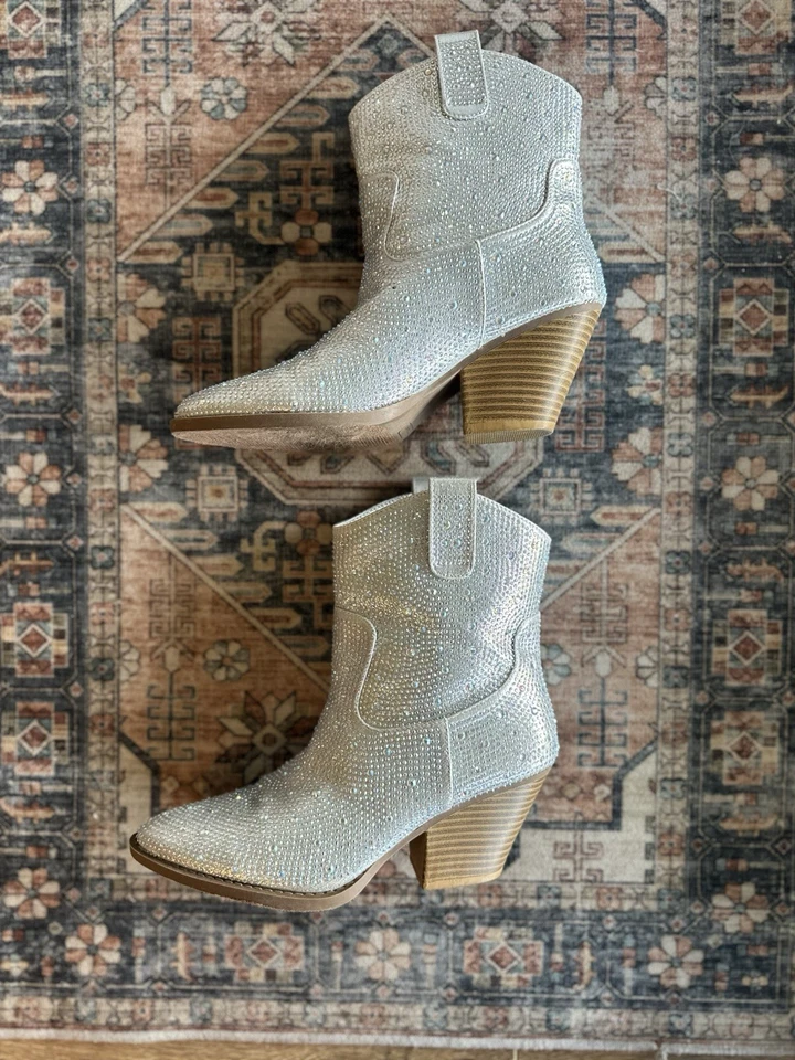 Forever Mujeres Vaquero Western Botines Estrás Bling Botines River-01 Negro Foto 2 de 4