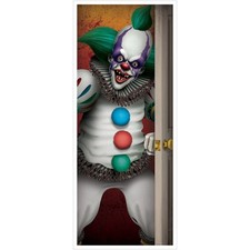 Creepy Clown All Weather Door Cover 6' x 30" Plastic Halloween Decoration