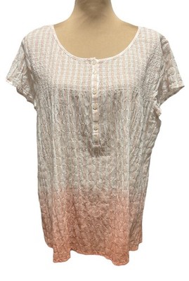 Christopher & Banks Women s Blouse XL Ombré Peach/White Stripe Gauzy Cap Sleeve.