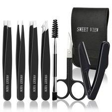 SWEET VIEW 7pcs Eyebrow Tweezers Kit for Women Precision Plucker with Black