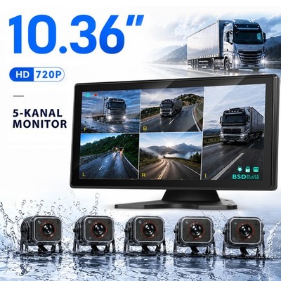 10.36'' HD Rückfahrkamera-Set 5 Kameras Split Bildschirm für PKW LKW Bus BSD IP68