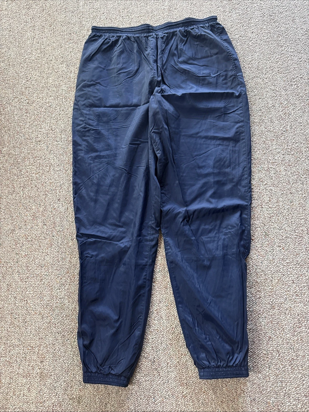 VTG Nike MENS XL Lined Track Pants Windbreaker Navy Blue Zip Ankles Nylon 90’s